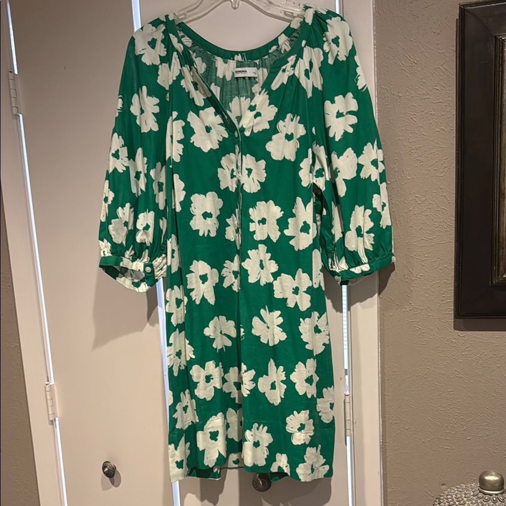 Green Floral Button-Front Dress
